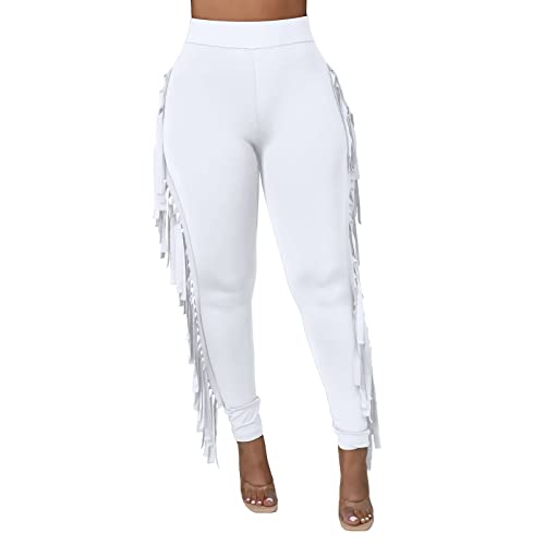 Ruziyoog Women's Casual High Waist Fringed Pants Bodycon Stretch Slim Tassels Side Jogger Sweatpants Leggings Workout Pants