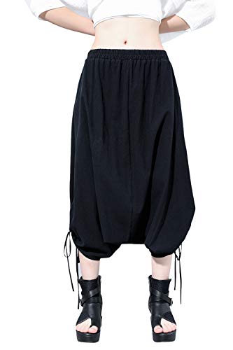 ellazhu Women Side Pockets Casual Fashion Cropped Harem Pants GY2471 Black XL