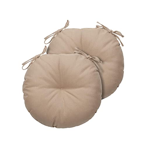 Magpie Fabrics 15" Round Bistro Seat Cushions with Ties, Set of 2, Waterproof All Weather Tufted 4" Thick Patio Chair Pads for Home Garden Dining Metal Stool - Khaki