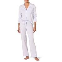 Amazon Essentials Women's Cotton Modal Long-Sleeve Shirt and Full-Length Bottom Pajama Set (Available in Plus Size), Pale Blue, Large