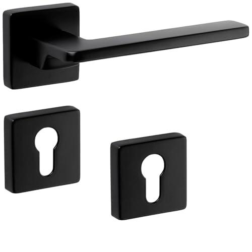 Türdrückergarnitur ADAMO schwarz matt eckig mit Rosetten für Profilzylinder Türgriff Türklinke Rosettengarnitur inkl. Montagematerial von SOTECH