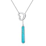 BETHZA Natural Turquoise Necklace for Women with Heart Genuine Blue Turquoise Vertical Bar Sterling