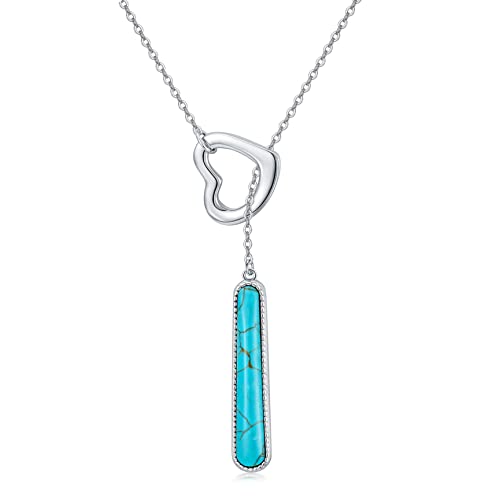 Bethza Natural Turquoise Necklace For Women With Heart Genuine Blue Turquoise Vertical Bar Sterling Silver Pendant Necklaces Jewelry Gifts For Christmas Birthday Valentine's Day #TOP12