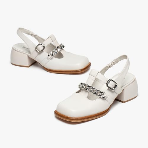 Image of BEAU TODAY Women's Beige Mary Jane Pumps, Size 12, Casual Dress Shoes for Women, Spring /Autumn /Fall, Platform Heel, Leather Sole