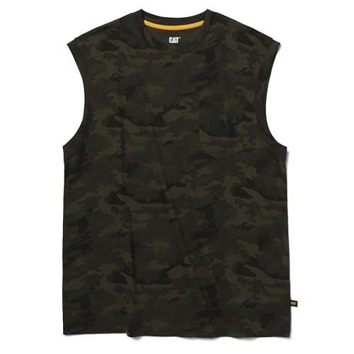 Caterpillar Men's Trademark Sleeveless Pocket T-Shirt, Night Camo Black, XXL