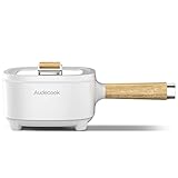 Audecook Hot Pot Elektrisch 2L, Elektrische Pfanne mit Antihaft-Keramikglasur, 20 cm, Tragbarer Multikocher für Steak, Ei, Ramen, Haferflocken, Suppe, 200W/1000W (Weiß, ohne Steamer)
