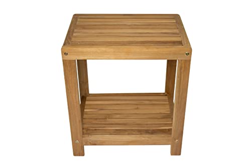 Nordic Style Teak Wood Shower And Spa Bench With Shelf 18 Inch, Indoor And Outdoor Use (Natural Finish) #TOP2