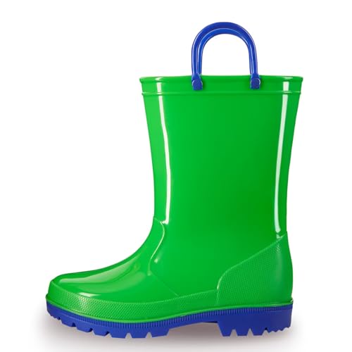 EUXTERPA Boys Girls Waterproof Rain Boots Kids Toddler Solid Color Boots with Easy On Handles...