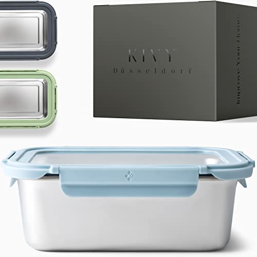KIVY Fiambrera grande de acero inoxidable con ventana [1800 ml] - Fiambrera de acero inoxidable - Fiambrera para adultos - Fiambrera de acero inoxidable - Fiambrera para adultos - Fiambrera de metal Cover