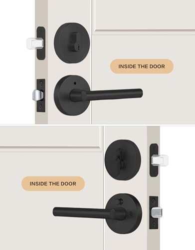 Image of Lethato Black Door Handle and Deadbolt Set, Heavy Duty Front Door Lock Set, Exterior Door Lever Single Keyed Round Deadbolt Lock (2 Pack)