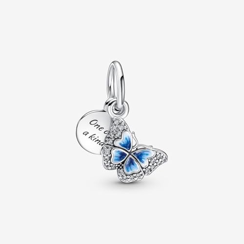 PANDORA Blue Butterfly & Quote Double Dangle Charm - Bracelet Charm for PANDORA Moments Bracelets - Stunning Women's Jewelry - Made with Sterling Silver, Cubic Zirconia & Enamel - With Gift Box2