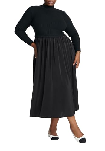 ELOQUII Elements Women's Plus Size Mockneck Twofer Midi Dress