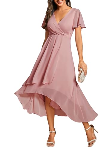 Ever-Pretty Abito da Ospite Scollo A V Maniche A Volant