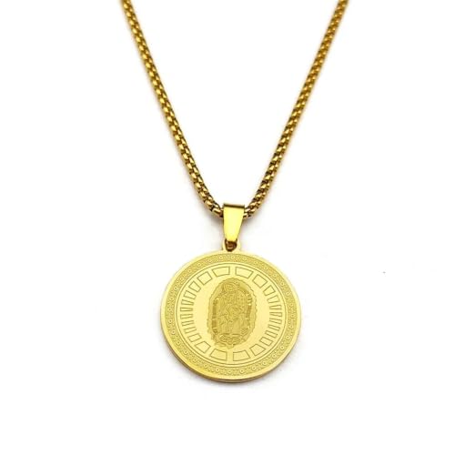 Collier médaille Guadalupe pour femme et homme en maille dorée