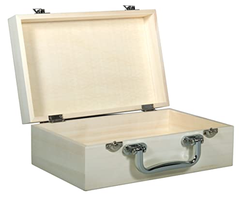 Rayher Holz Koffer, 25 x 16 x 9 cm, Kunststoffgriff in Metalloptik, Scharniere aus Metall,...
