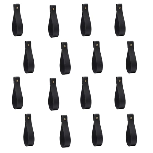 XFJYMXDM 16 Pcs Black PU Leather Curtain Rod Holder Straps Wall Hanging Strap Leather Wall Hooks Towel Leather Hook for Hanging Towels and Clothes with Living Room Kitchen Bedroom Bathroom