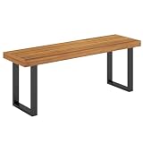 Tangkula Acacia Wood Outdoor Bench, 48' Long Patio Dining Bench w/Metal Legs,...