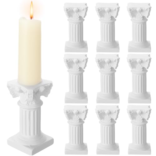 Reallnaive 10 Pcs Roman Pillar Candle Holders Mini Greek Columns Roman Pillar Candle Stands Resin Candlestick Rack Miniature Figurine Base Stigma Decoration for Wedding Christmas Table Decor