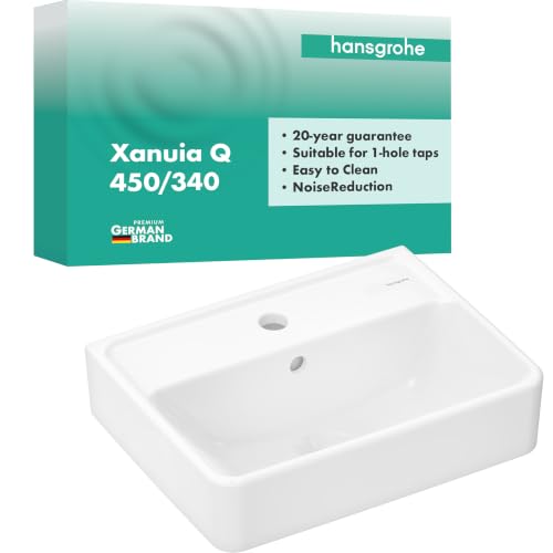 hansgrohe Xanuia Q 60130450 - Lavabo piccolo, 450 x 340 x 105 mm, con foro per rubinetto e troppopieno, lavabo per ospiti, colore: Bianco