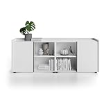 MOBILI FIVER, Buffet Bas cannelé Romina (183,6x36x70 cm), 2 Portes, Blanc Mat, 183.6 cmx3...