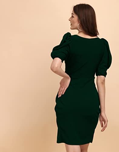 Image of Sheetal Associates Women's Puff Sleeve V-Neck Bodycon Casual Mini Dress