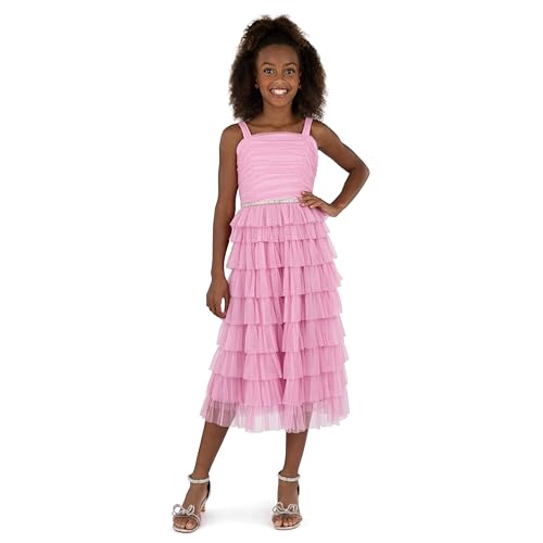 Speechless Girls' Sleeveless Square Neck Point D'esprit Tiered Midi Dress