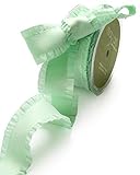 May Arts 1-1/2-Inch Wide Ribbon, Seafoam Faux Suede with Ruffled Edge