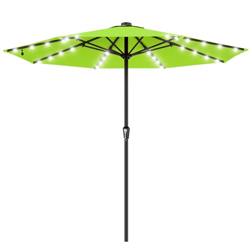 Image of AreShark 11FT Large Patio Umbrella with Solar Lights, Lighted Solar Umbrella with Crank, Outdoor Table Market Umbrellas for Garden, Deck, Backyard, Pool and Beach, Apple Green