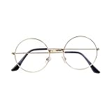 ALVOGIMOR Retro Round Eyeglasses Clear Lens Metal Frame Glasses For Men Women Party Costume Accessories (Gold)