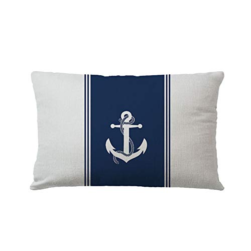 7Colorroom 2Pack Nautical Sailing Throw Pillow Cover Navy Blue With Anchor/Compass Pattern Rectangular/Waist Cushion Cover Ocean Beach Home Decor Pillowcases 12"×20",For Sofa Couch Patio (12"×20") #TOP2