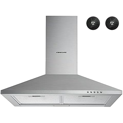 FIREGAS Cooker Hoods 60cm with Carbon Filters 308m³/h Stainless Steel Extractor Hood Recirculating Cooker Hood 600mm Kitchen Extractor Fan,Silver Cover