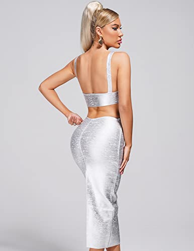 Bella Barnett Cut Out Bandage Dress Club Dresses For Women Party Night Sexy Sleeveless Bodycon Dress Spaghetti Strap Dress For Cocktail Party Silver #TOP2