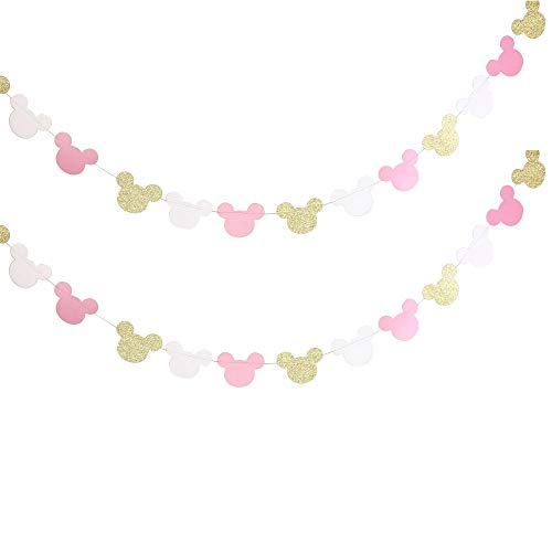 2pcs 5 Feet/1.5 M Pink and gold Glitter Paper Garland , Girl Party Supplies,Minnie Mouse Garland , M - //coolthings.us