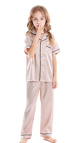 Image of Kids Satin Short-Top and Long-Pants 2-Pieces Pajamas Sleepwears Set