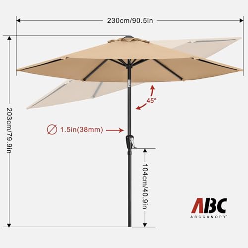 Image of ABCCANOPY 7.5FT Patio Umbrella Outdoor 6 RibsTable Umbrella(Tan) | Fade & UV Resistant Fabric,8 Fiberglass Ribs,Smooth Crank System,Wind Resistance,Great for Patio,Backyard,Garden,Deck