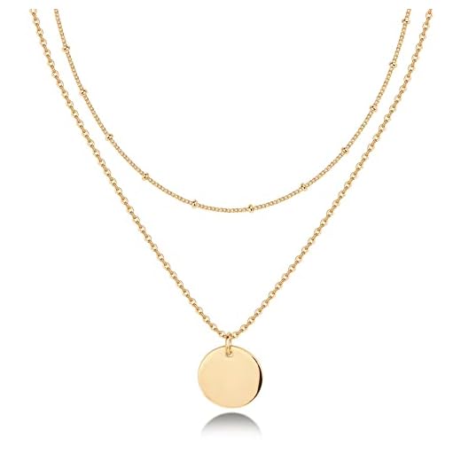 PAVOI 14K Gold Plated Layered Coin Pendant Necklace | Layering Necklaces for Women | Dainty Minimalist Design Pendant (Coin, Yellow Plated)