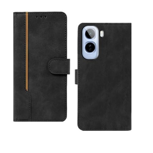 Image of amazon basics Vivo T5 Pro 5G Flip Cover | Card Pockets Wallet & Stand | Flip Cover for Vivo T5 Pro 5G (Black with Beige Strip)