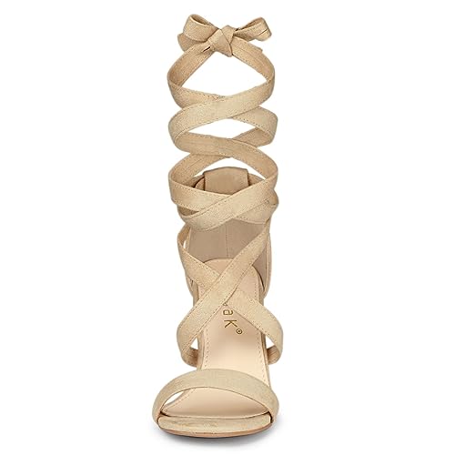 Allegra K Allegra K Women's Crisscross Lace Up Mid Block Heels Beige Sandals - 9 M US