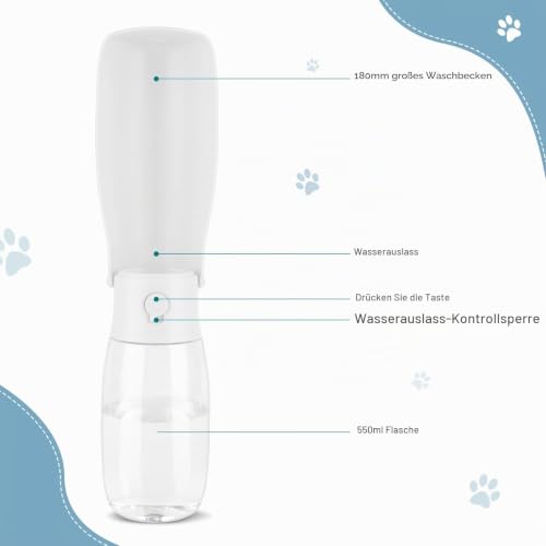 JOPHEK 300ml Tragbare Haustier Trinkflasche, 180°Faltbare Hund Katze Haustiere Auslaufsicher Wasserflasche, Hunde Katzen Flasche mit Aktivkohlefilter für Täglich Spazieren Gehen Reisen Campen