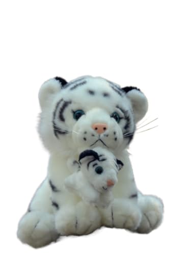 Peluches Tigre Mère et Petit Blanc Doux Doudou Réaliste Enfant