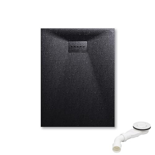 SONNI Duschwanne Schieferoptik und Rutschfeste Struktur 120x90 cm Schwarz Duschtasse flach (Inklusive Siphon)