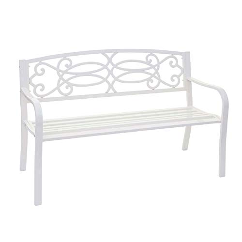 Mendler Gartenbank HWC-F44, Bank Parkbank Sitzbank, 2-Sitzer pulverbeschichteter Stahl - weiß