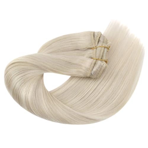 Sunny Hair Clip in Hair Extensions Blonde Real Human Hair Extensions Clip ins Platinum Blonde Clip in Extensions Real Human Hair Blonde Hair Extensions for Women 7pcs 18inch