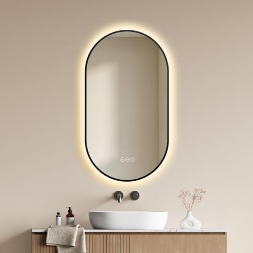 Image of EMKE LED Bathroom Mirror with Lights 45 x 75 cm, Matt Black Frame, Anti-Fog