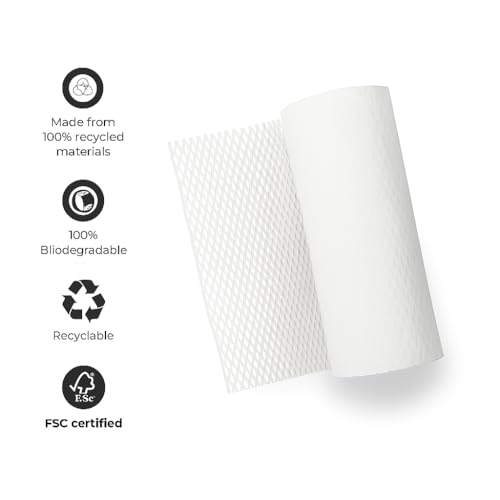 Image of Honeycomb Paper Wrap for Packing | Shock-Absorbent Expandable Kraft Cushion Paper for Gifts, Moving & Shipping Protection (white, 50 Meter x 10 inch Roll)
