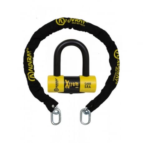 AUVRAY - Kit Antivol Moto Bloque Disque ø16mm 62x52mm Xtrem Mini U + Chaîne ø10mm 1.2m - Classe SRA