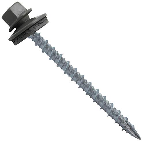 10 x 2-1/2" Charcoal Metal Roofing Screws - Hex Washer Head- Self-Starting/Tapping - EPDM Washer. 1 x 250 Count Bag - 250 Screws