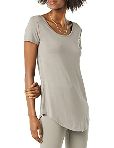 Daily Ritual T-Shirt Long Encolure Dégagée à Manches Courtes Coupe Standard en Jersey Femme, Gris Fumé, XL Cover