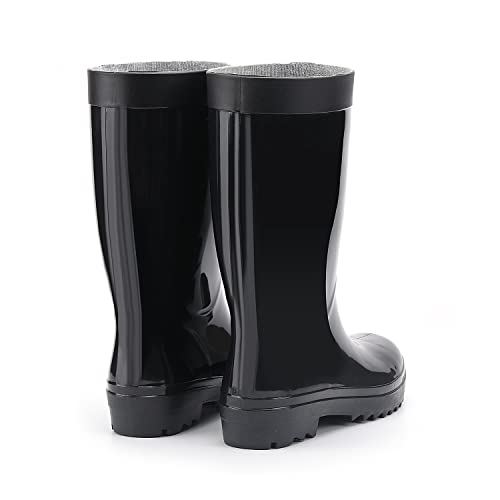 Nodnod Men's Waterproof Rain Boots, Mid-Calf Outdoor Boots Fishing And Gradening Footwear (Black, Men 10) #TOP3