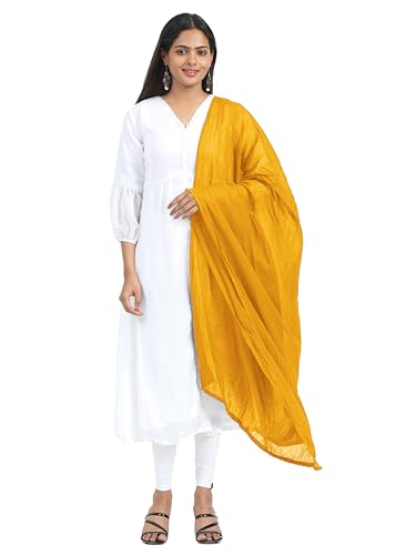 Image of Miraan Solid Pure Cotton Dupatta with Pom Pom Border, 2.25 meters length (DUPCOTTON)